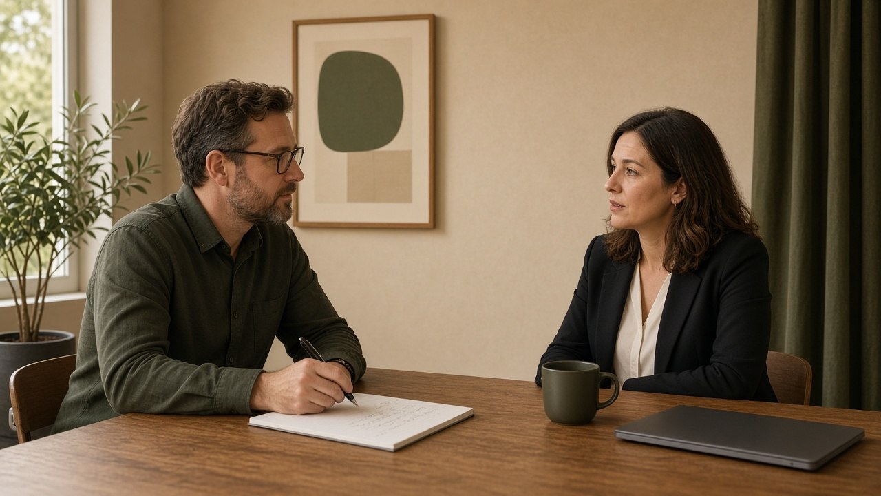 Moderator conducting a Claude-method B2B customer interview